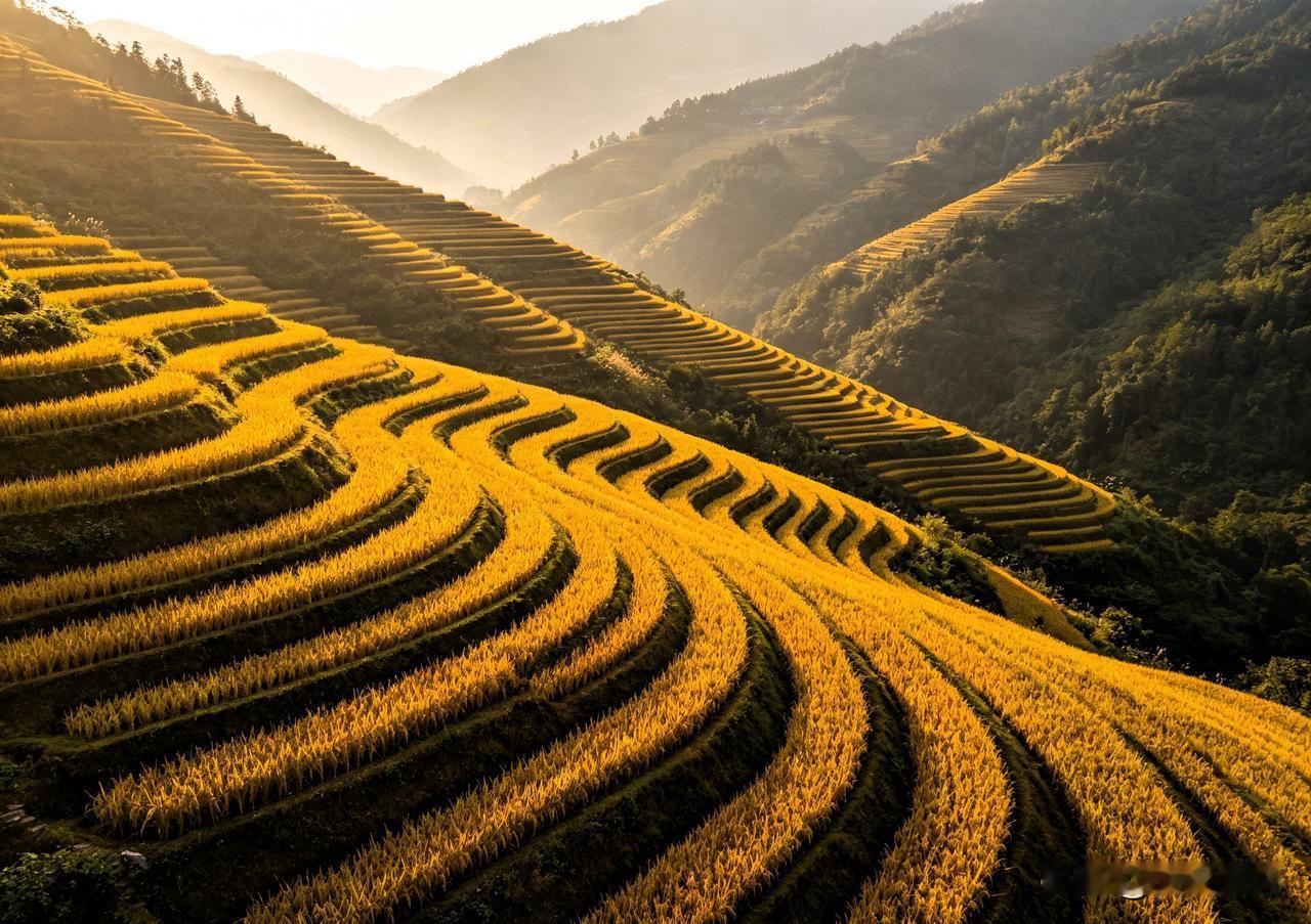 不知从什么时候开始，家乡旁边不起眼的小山村，普通稻田悄悄变了模样，层层叠叠铺成连