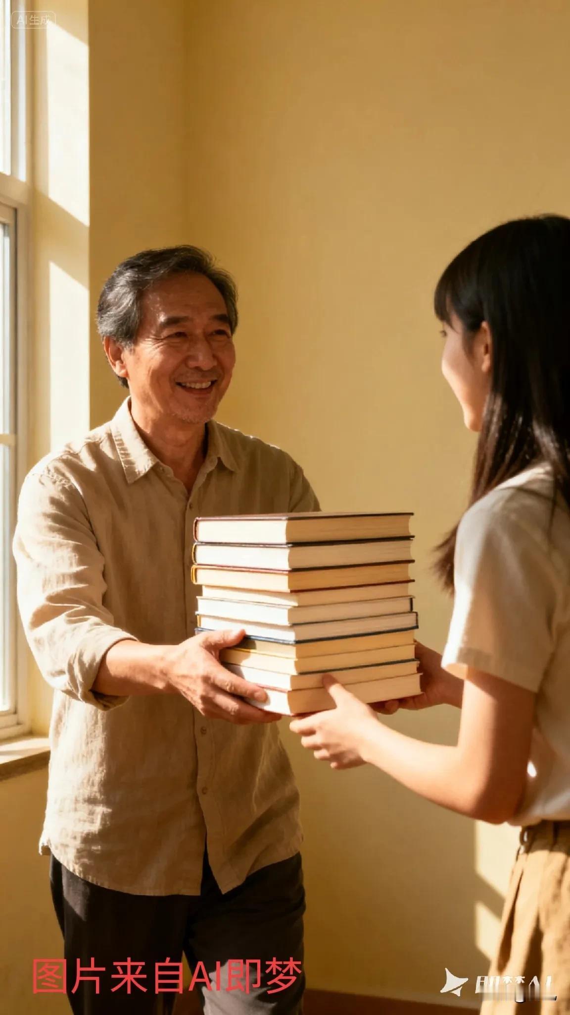 有一件特别纠结的事：
老爸把我叫过去，
托着一摞他写的书，
当宝贝似的送给我，