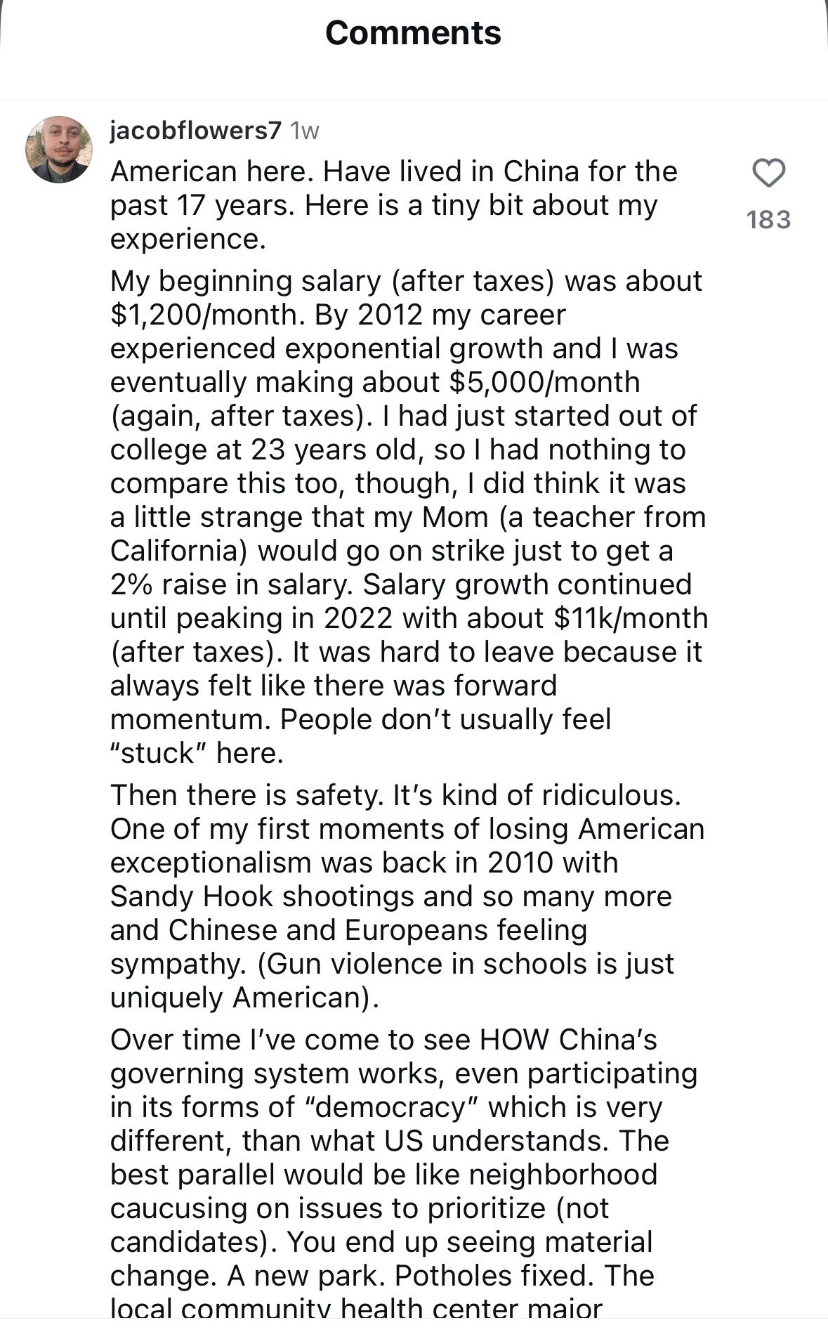 一个在中国工作生活过17年的美国人对中国的看法和对“民主”对集体主义的思考。ja