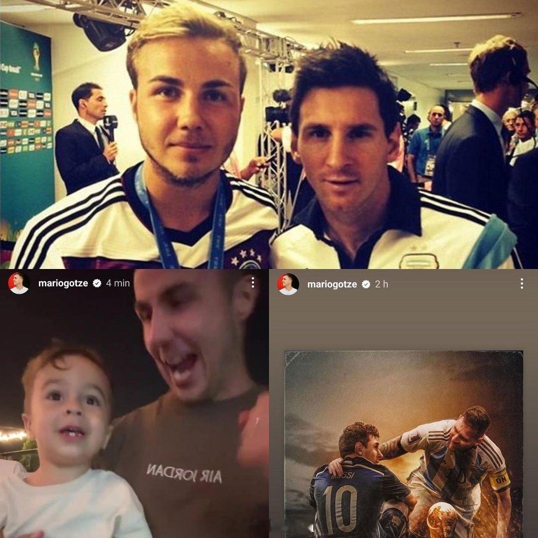 2014年，德国队夺得世界杯冠军后，格策在前往更衣室的路上请求与梅西合影。梅西欣