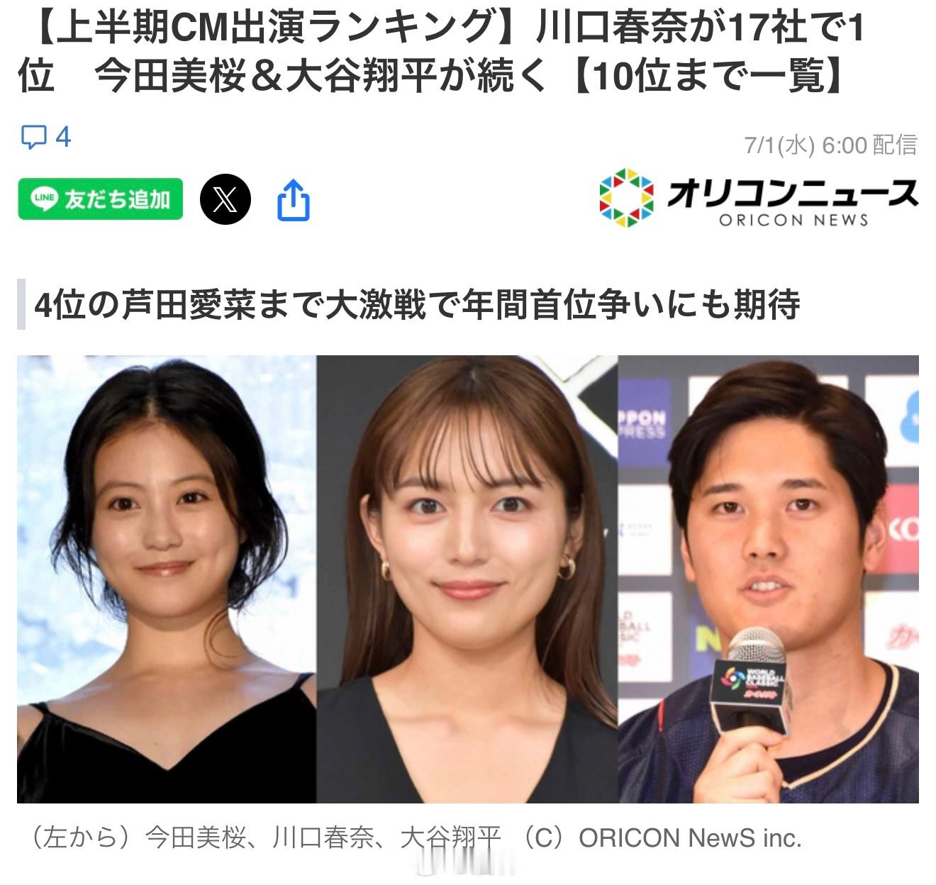 负责电视播出调查与测量的日本Monitor公司于1日公布了“2026年上半年艺人