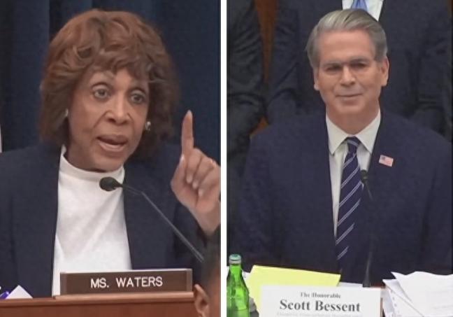 美国国会听证会直接吵疯了，加州女议员沃特斯追着特朗普政府财长贝森特寻问关税，逼到