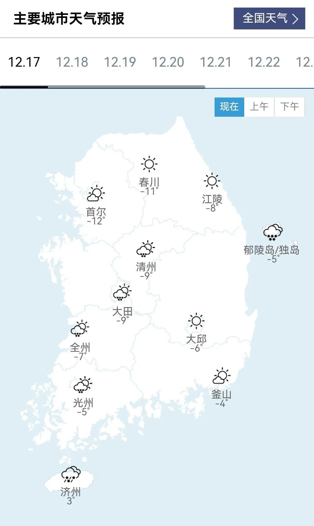 韩国天气预报：全国降温！[大笑]