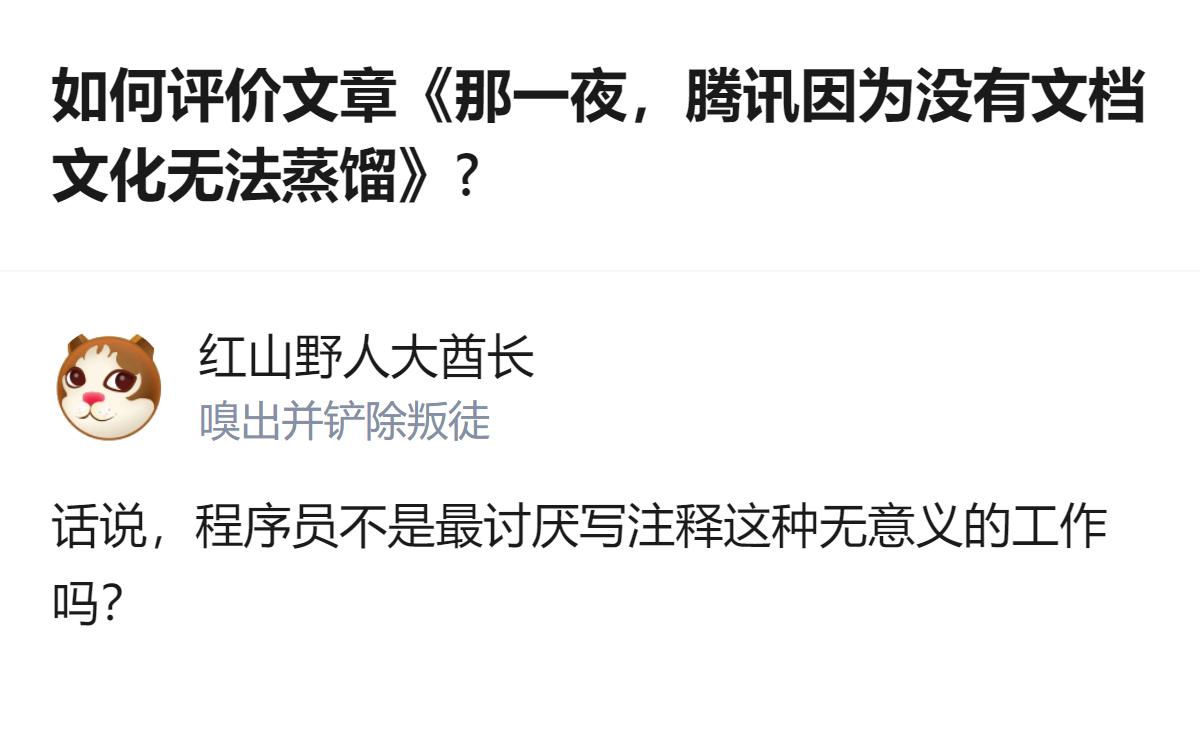 说白了程序员讨厌的是为了应付检查写的凑数注释，不是能帮人快速get核心逻辑的文档