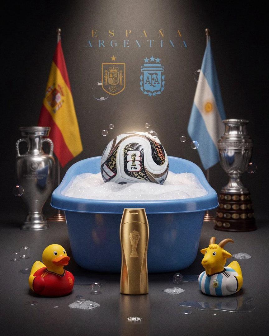 🚨美洲杯官方账户：从浴缸到球场 👶🐐🫧世界冠军将由 🇪🇸🏆🇦🇷