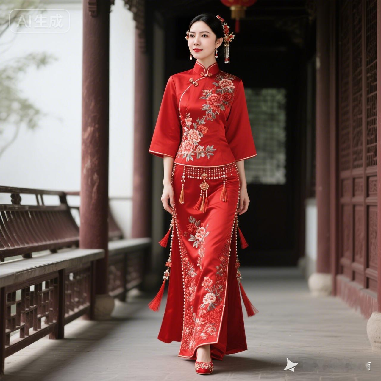 古典韵味，红衣美人漫步古街！