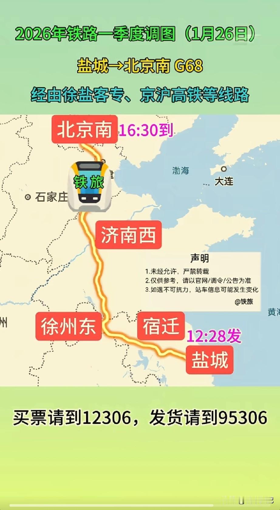 盐城直达北京调图，调不调无所谓，宿迁本来就有直达北京，多一个少一个不影响，北上的