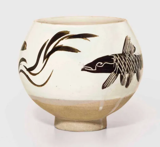 北宋/金 磁州窯白地黑花魚藻紋缽