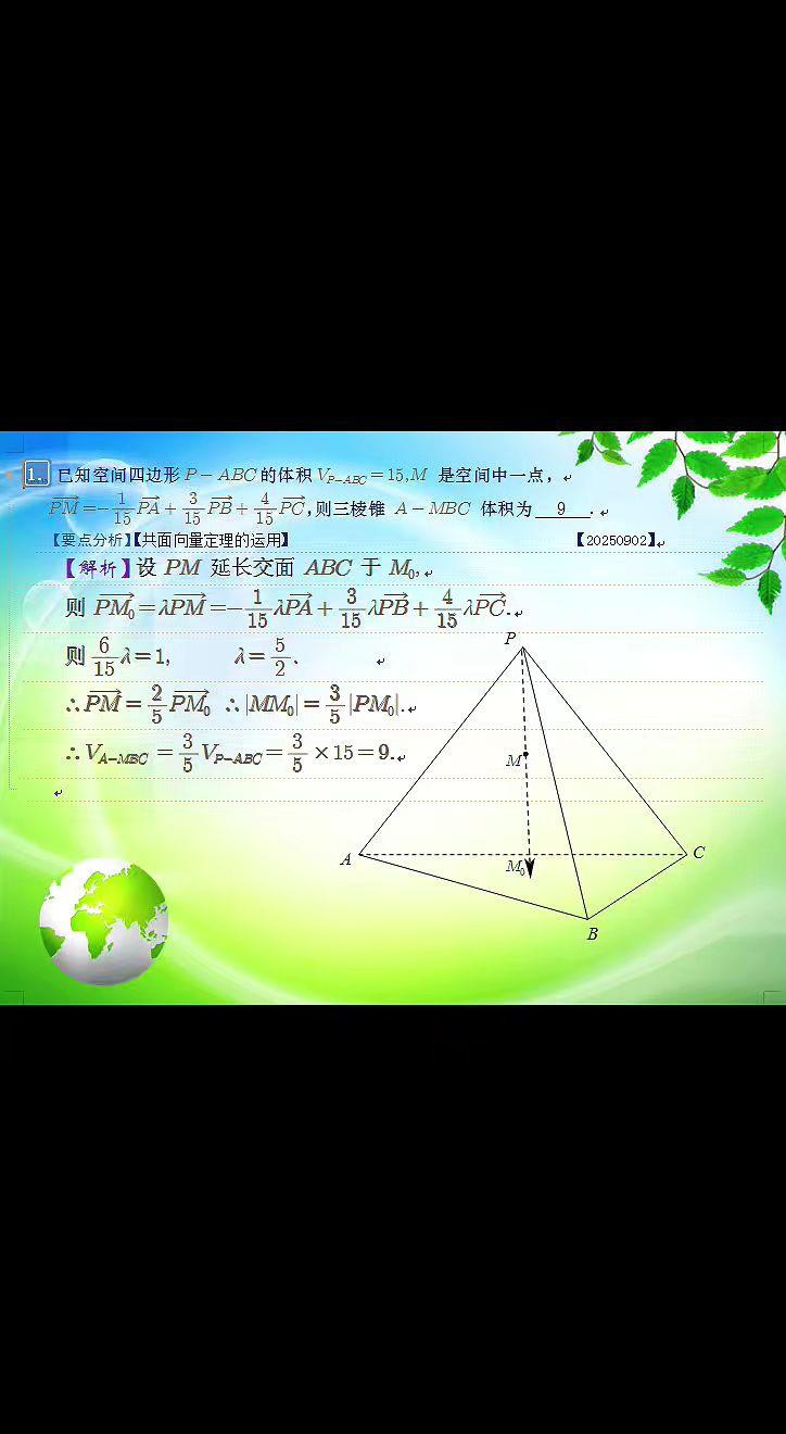 空间共面定理。