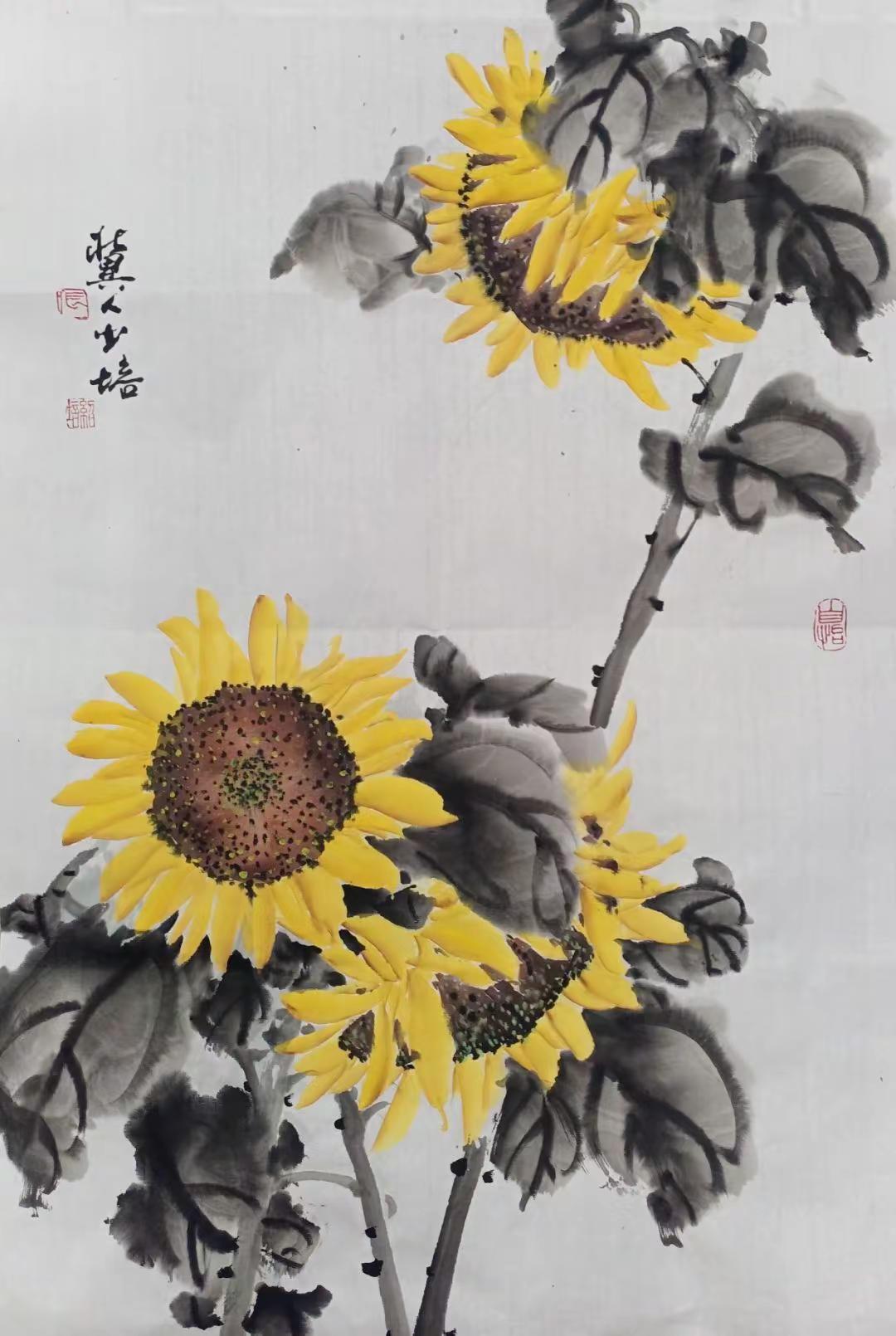 向阳而生，岁岁安康。写意花鸟创作者中心 创作灵感 国画作品 写意花鸟