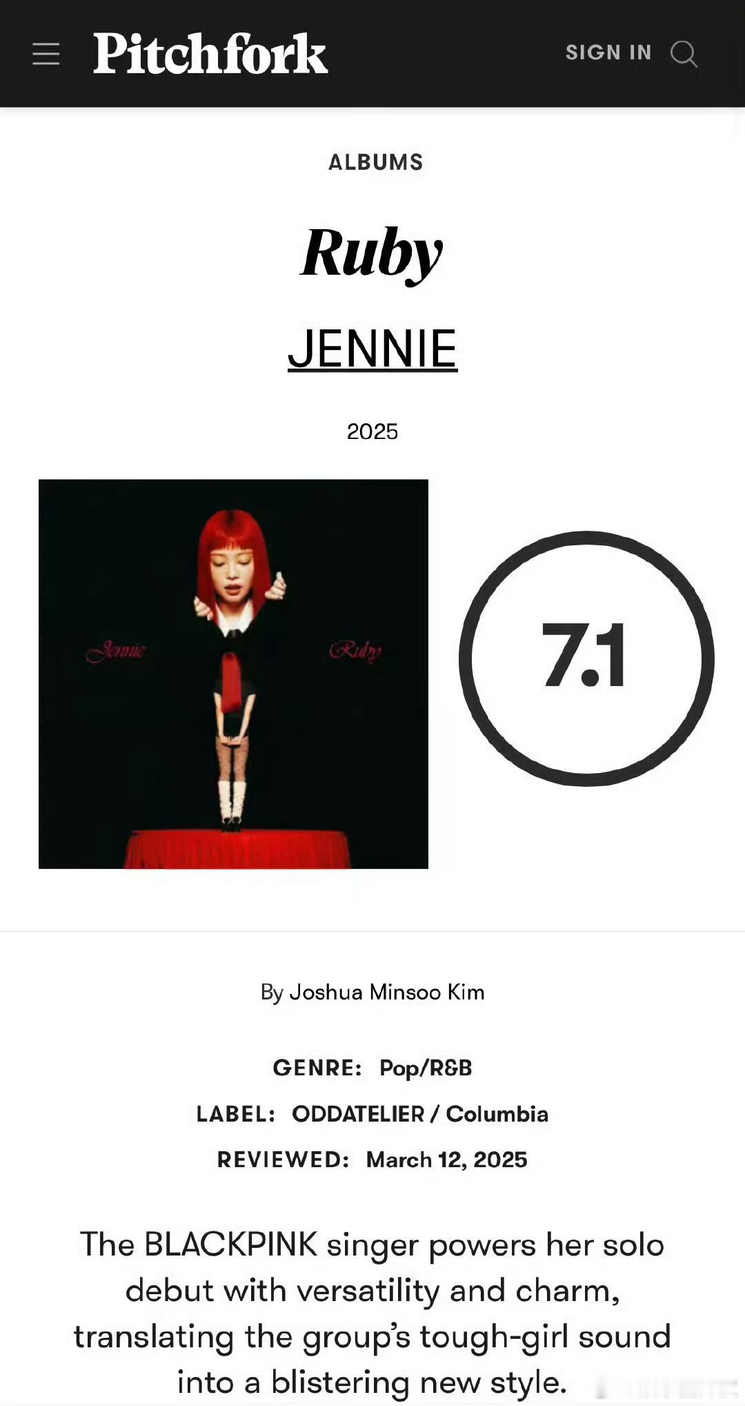 pitchfork给blackpink 三位solo jennie rose l