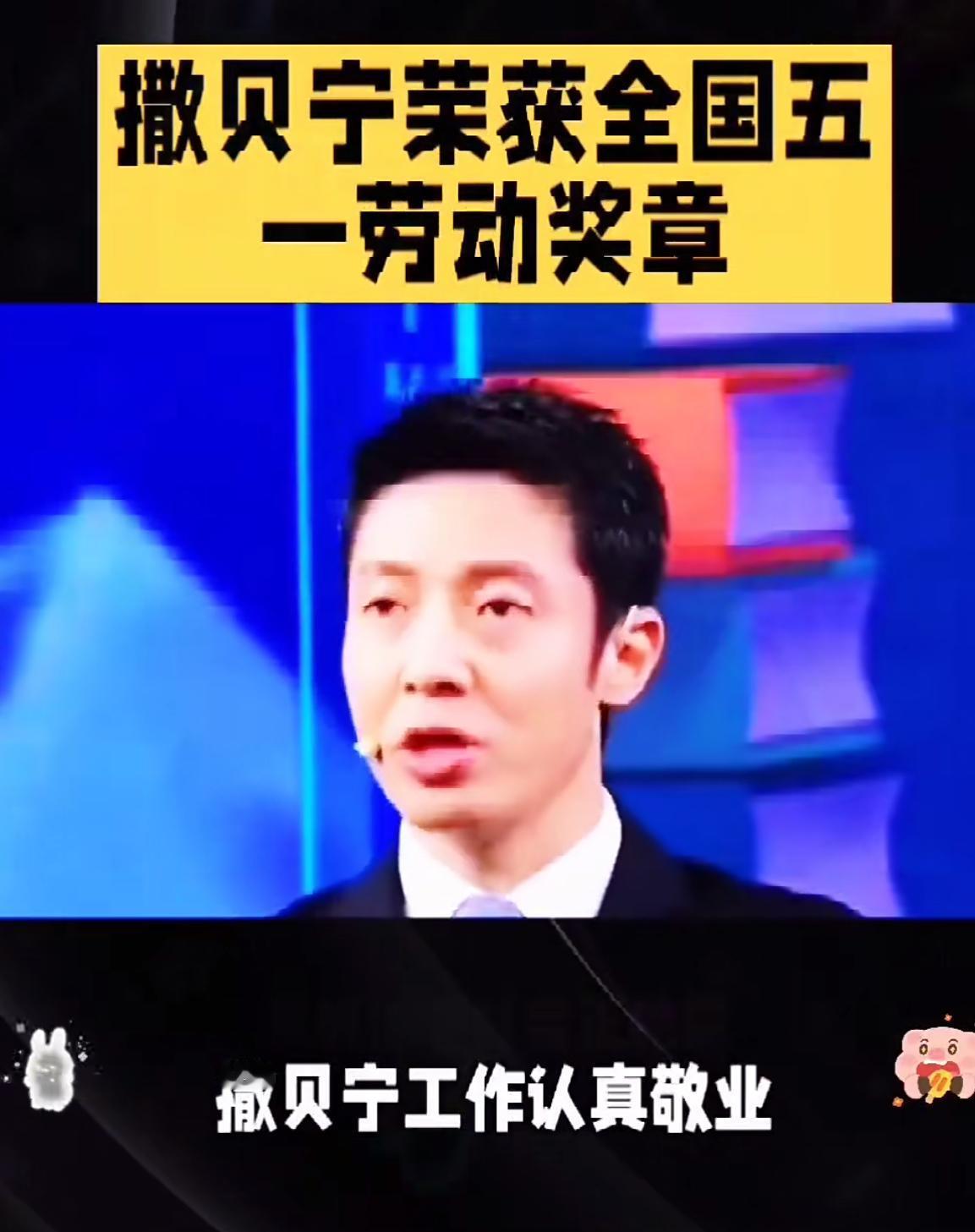 撒贝宁拿全国五一劳动奖章看了一个评论，觉得太经典了，说这下他以后在央视后台估计尾