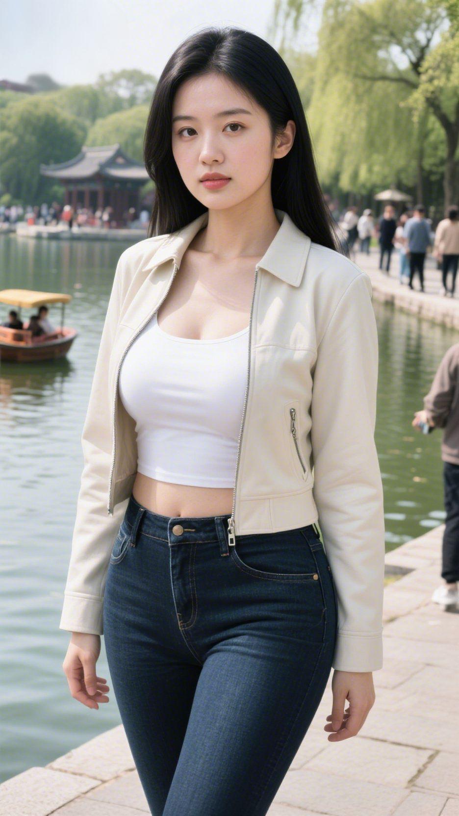 春湖晴景
 
晴光漫洒碧湖前，岸柳垂丝拂翠烟。
古榭临波藏黛影，轻舟破水漾清涟。