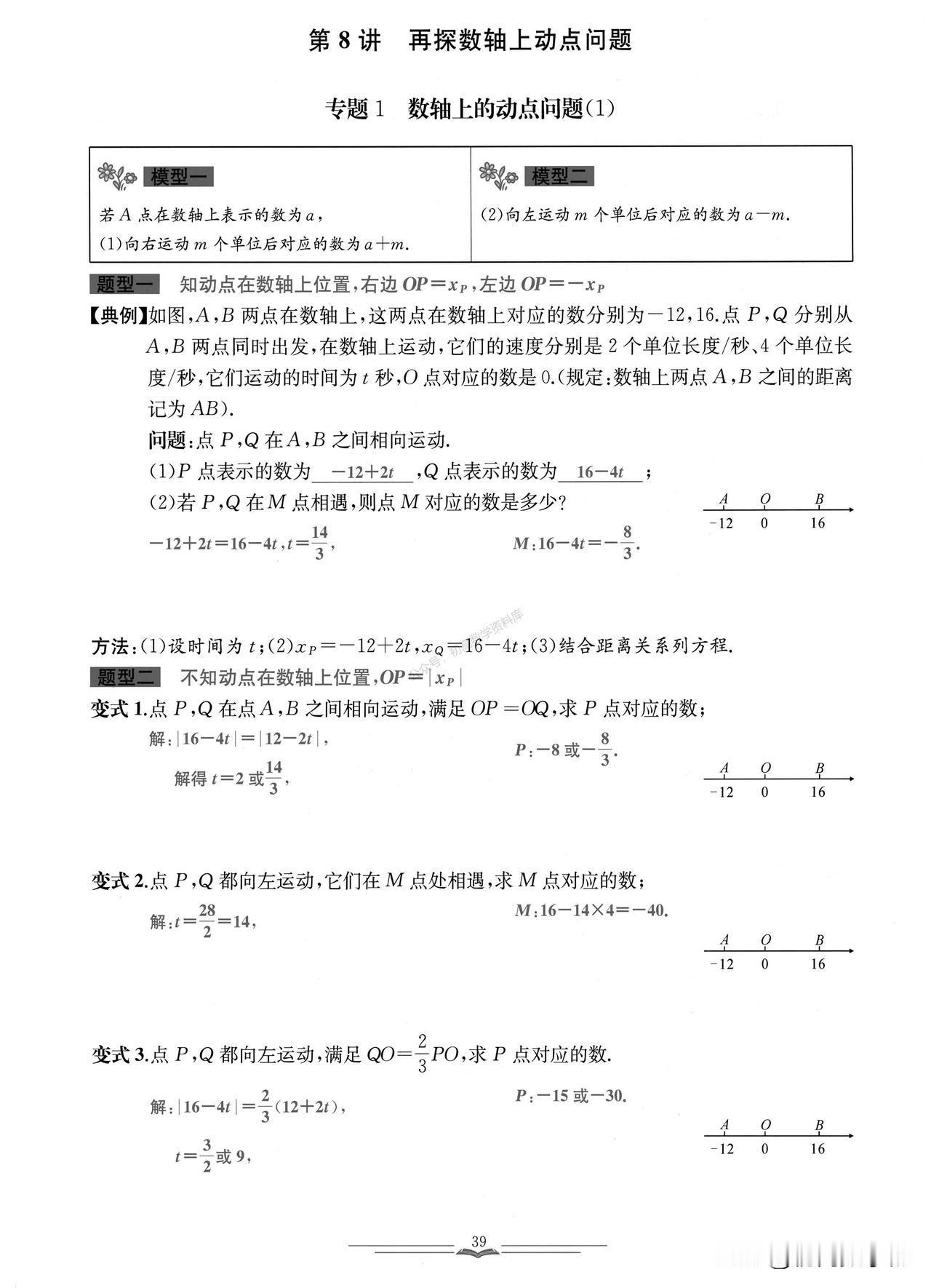 初一  数轴动点压轴题突破