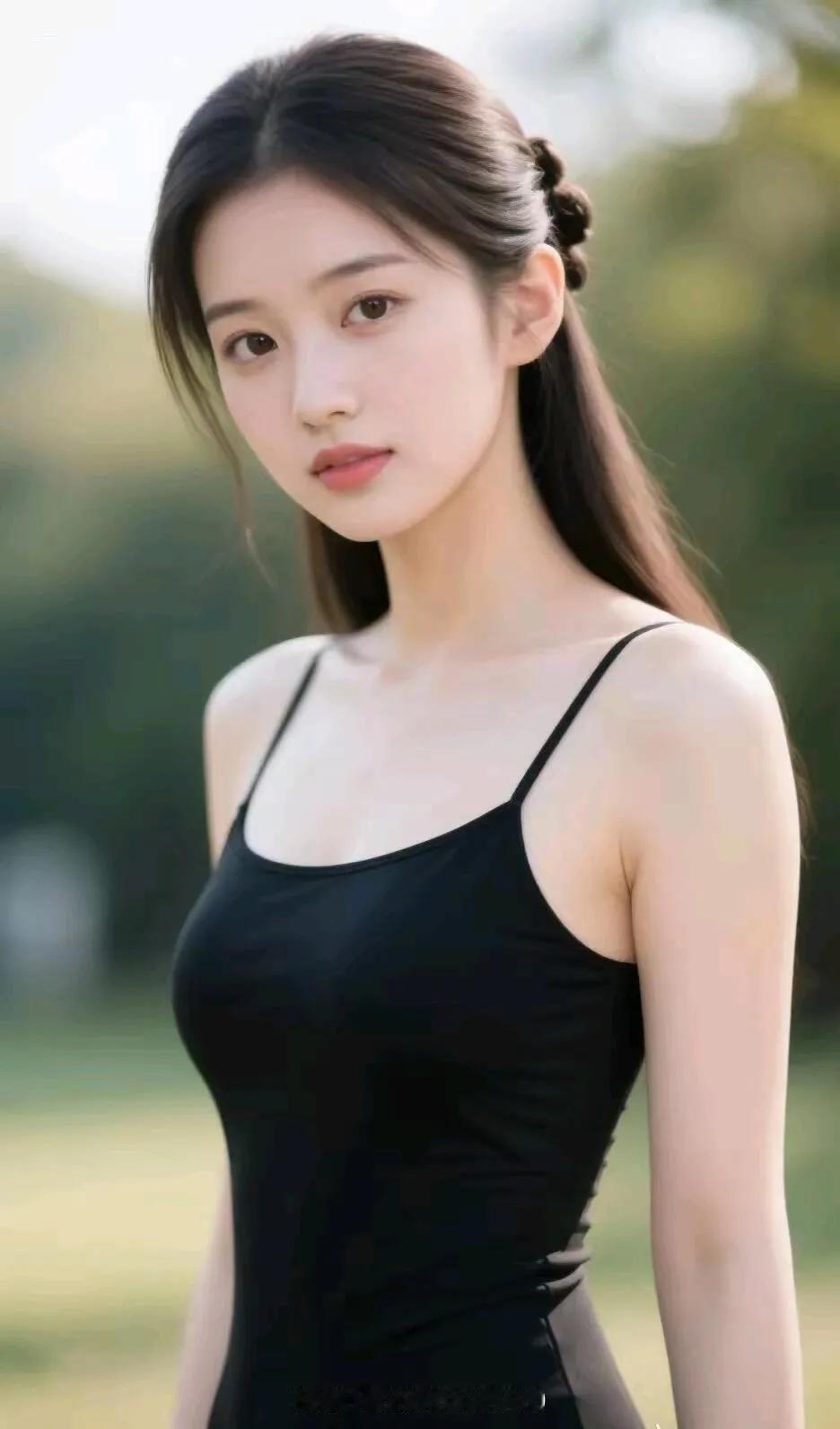 夏日清新少女，黑裙优雅动人街拍 美女