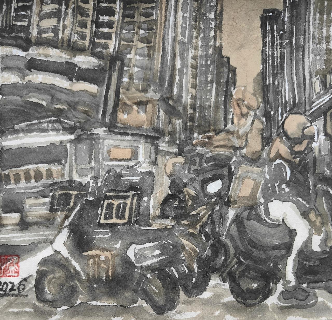 碗子的纸片水墨《步行街No8》