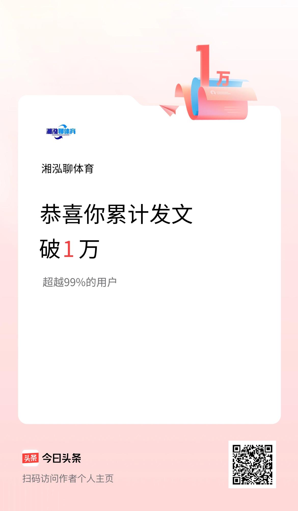 我在头条累计发布内容破1万啦！