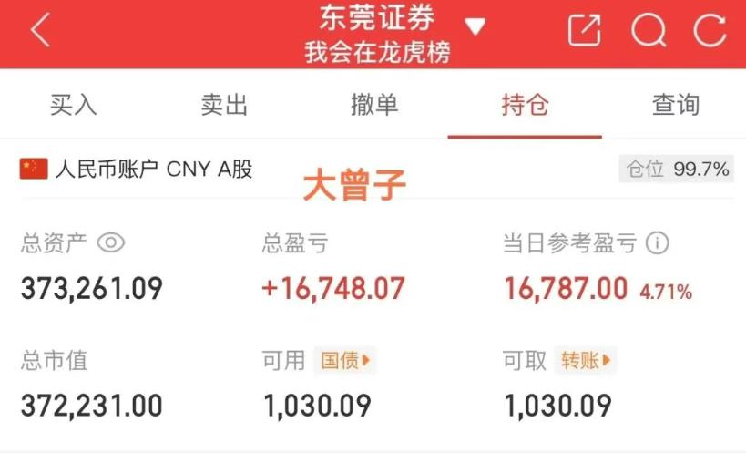 大曾子赚嘛了！今天连持仓图都不放，这下没人猜到他买了啥了，早上割了亨通，不知道又