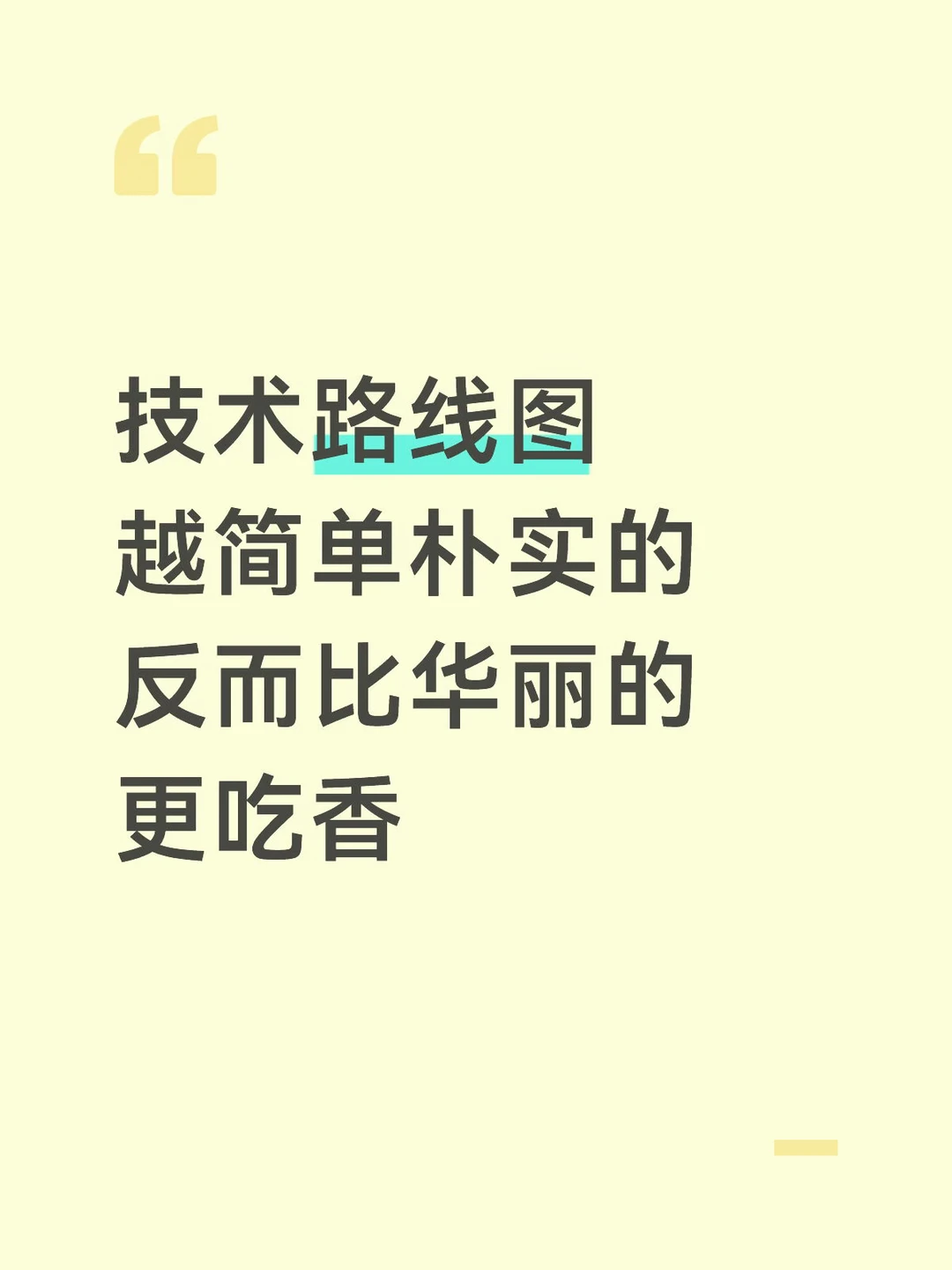 技术路线图越是简单朴实，反而更吃香