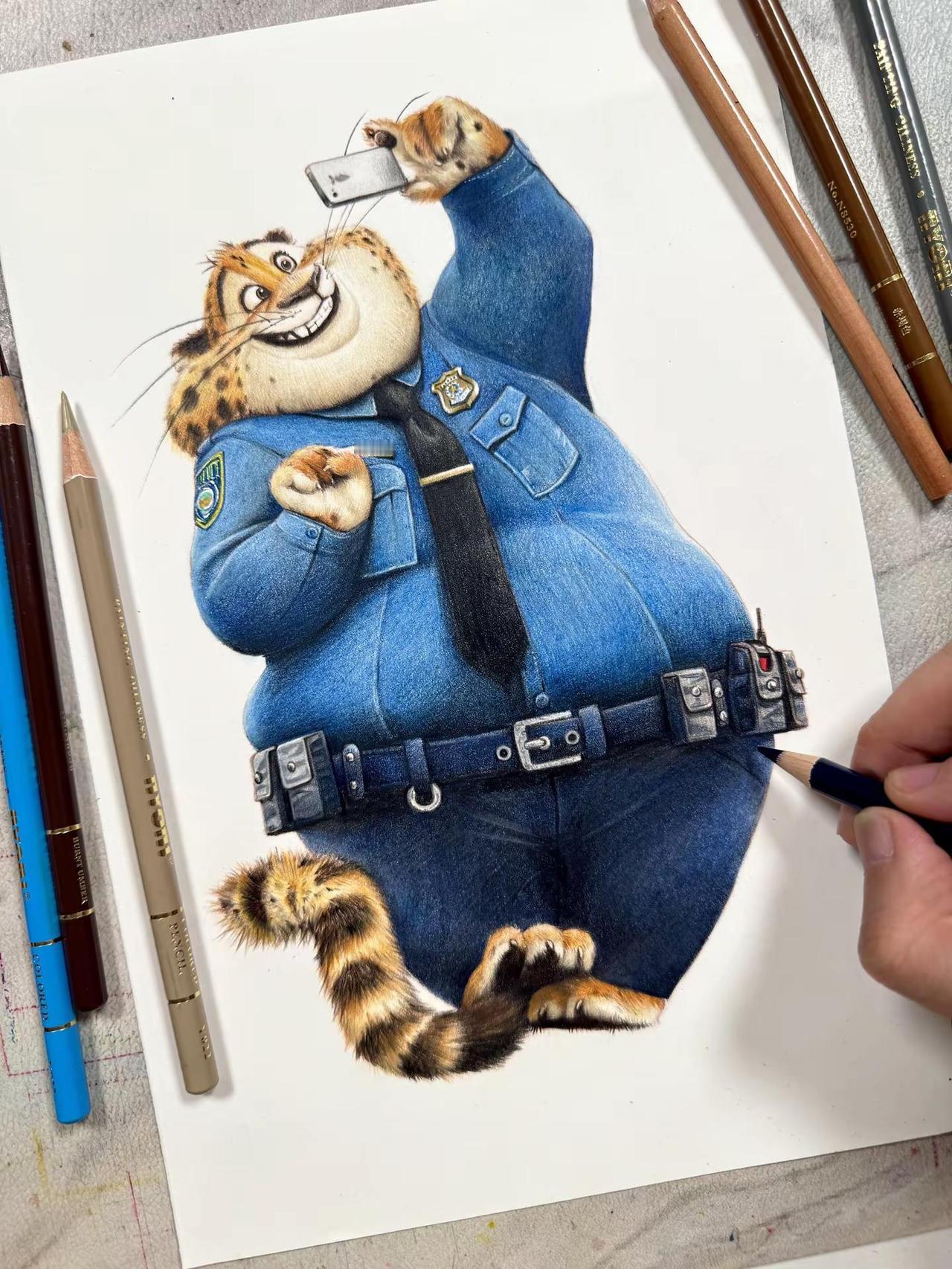 这是一只很可爱的豹豹警官。疯狂动物城2 疯狂动物城 豹警官 彩铅