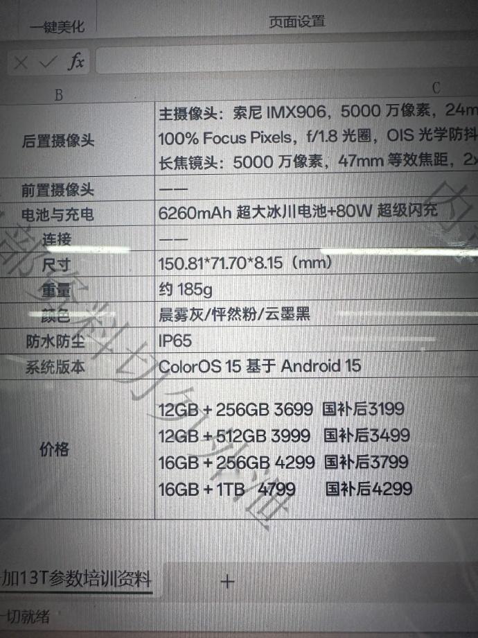 看到一张一加13T的价格图：国补后3199起？大电池、小直屏、性能这些都相当可以