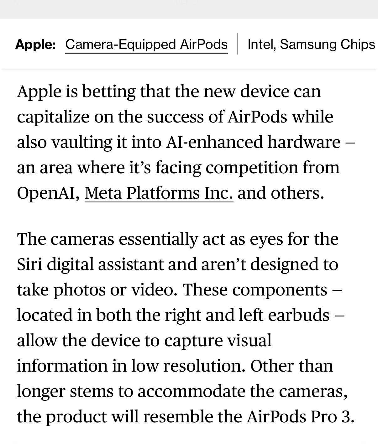 苹果正在测试带摄像头的 AirPods，设计和功能已经基本敲定了摄像头位于左右耳