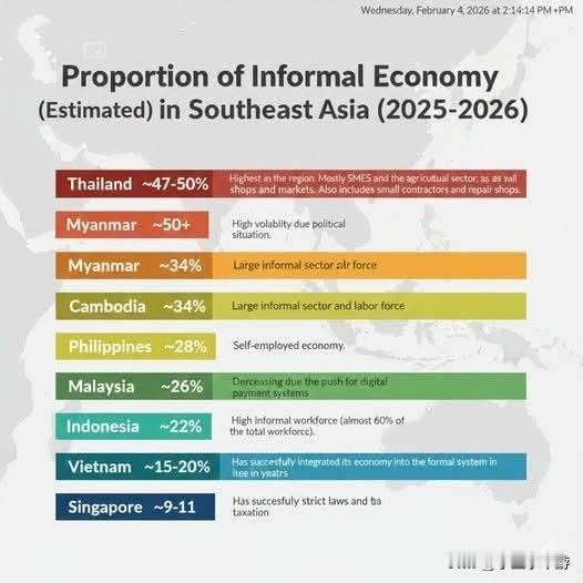 《2025-2026年东南亚各国非正规经济“地下经济”占比》
 
资料来源：Ge