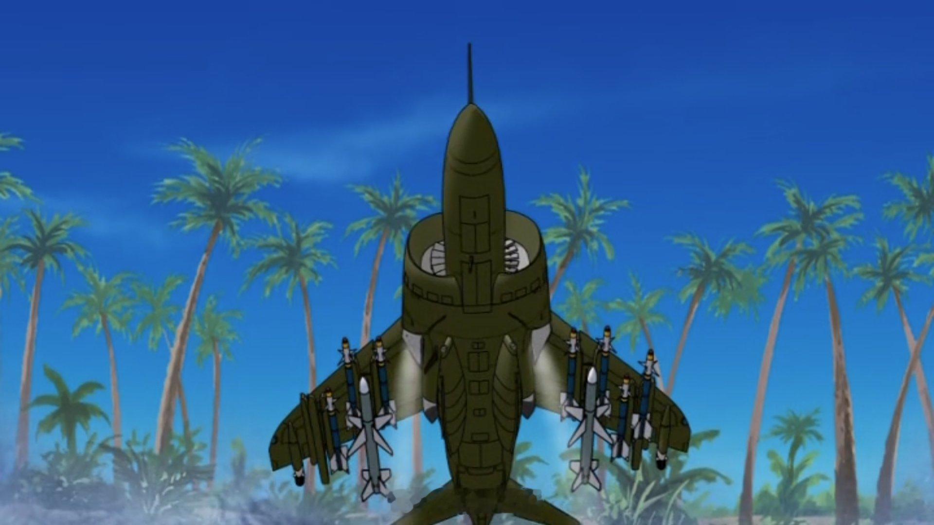 2004年版的《战区88》动画，一架海鹞战斗机挂载着8枚响尾蛇导弹和2枚麻雀导弹