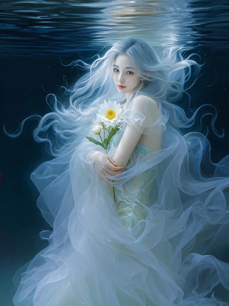 AI幽水白纱情 女神 摄影 精灵妆 蓝色系