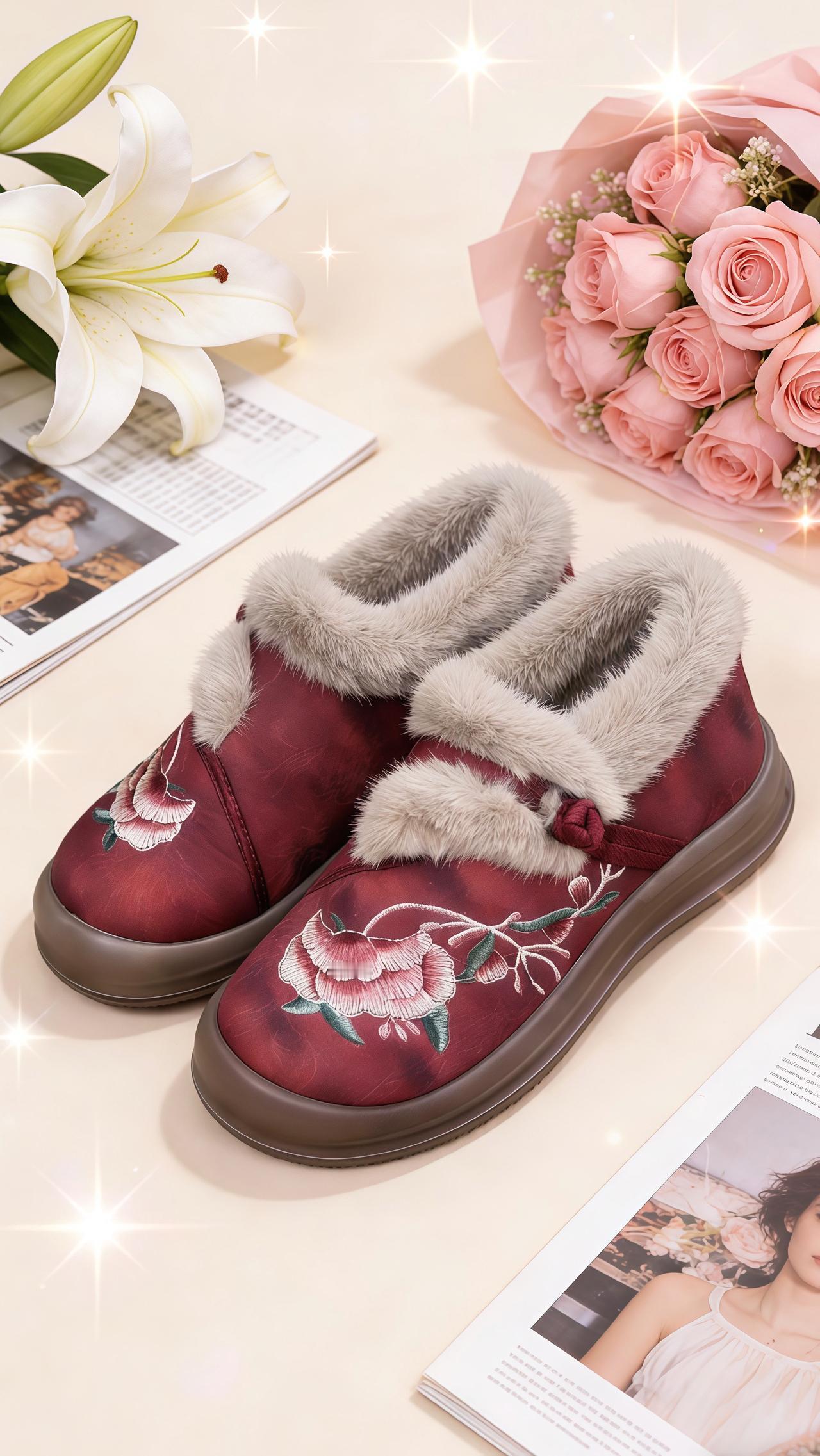 加绒保暖妈妈短靴