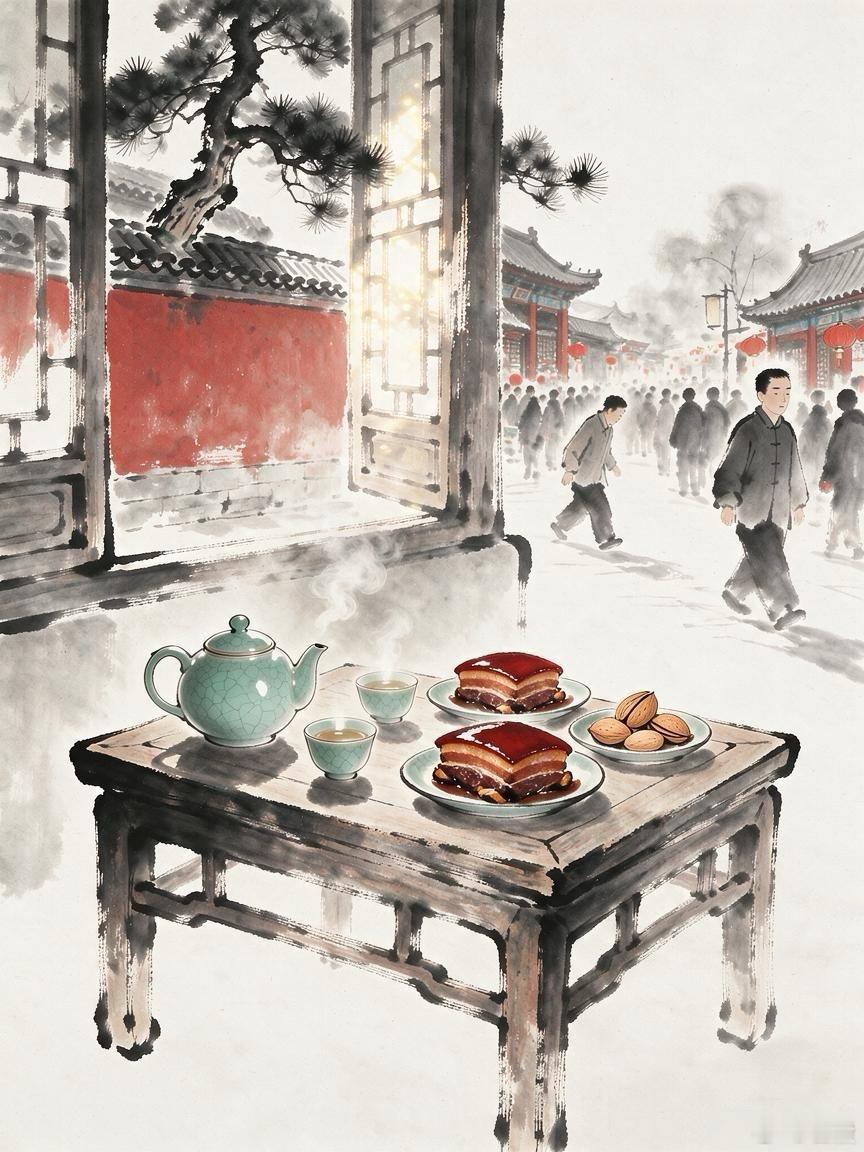 【无题】2014年2月1日沁园观止。疏窗香茗空几， 美器佳肴妄期。过客南来北往，