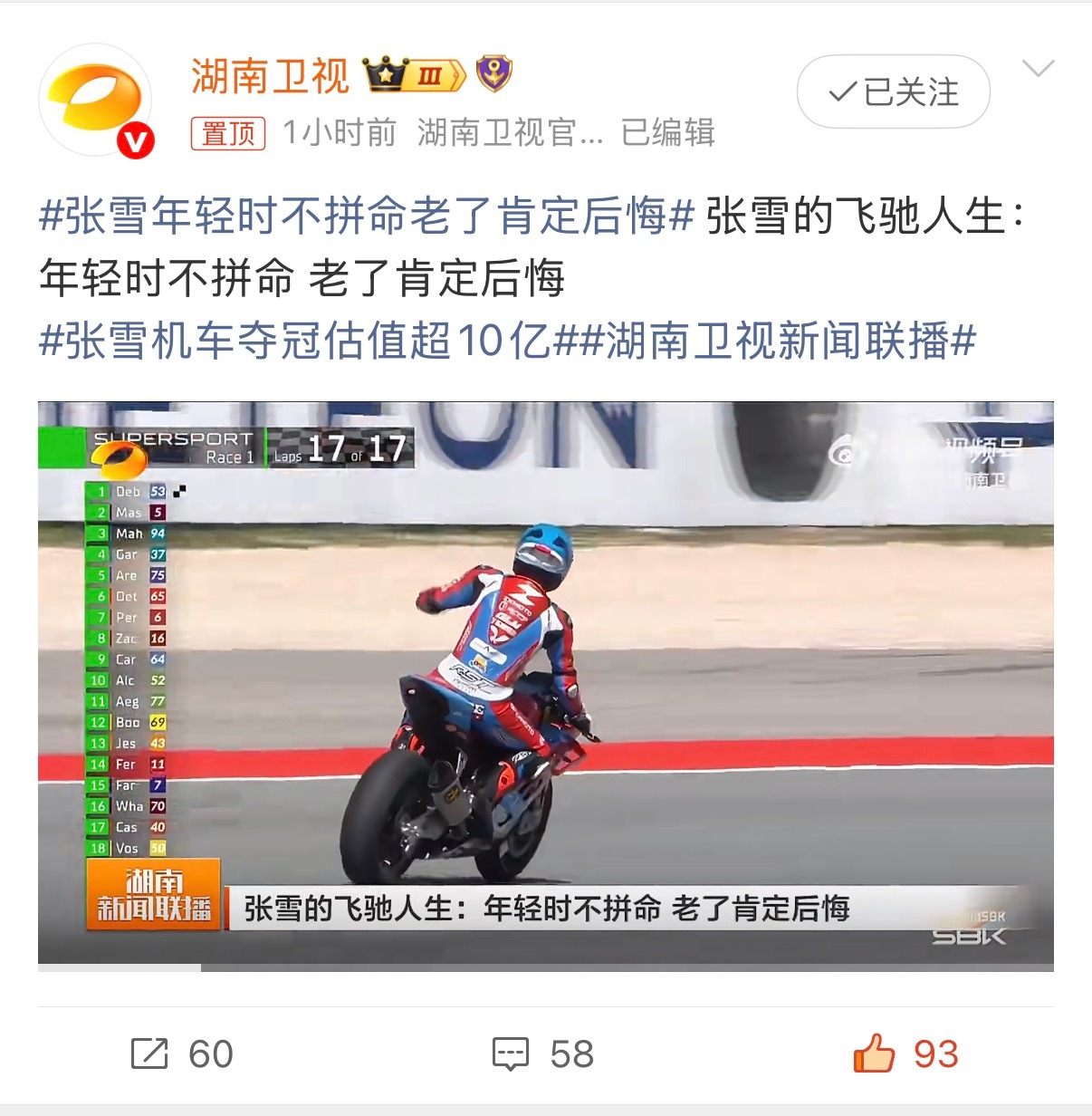 没有天生的强者，只有拼命的勇者，张雪用一生证明，热爱可抵万难！张雪年轻时不拼命老