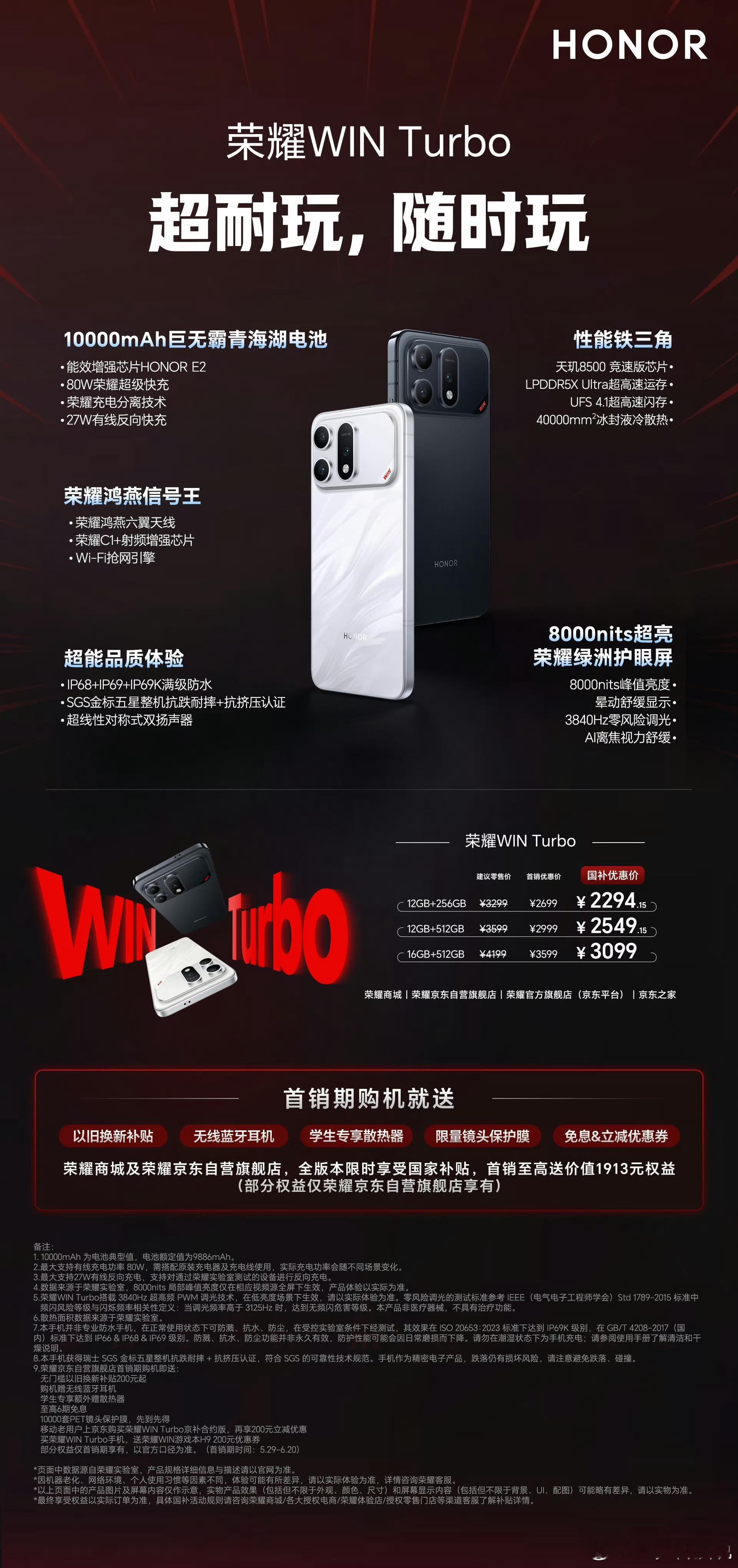 荣耀WIN Turbo这款新机配置看点不少，大电池搭配快充，续航很稳。屏幕、信号