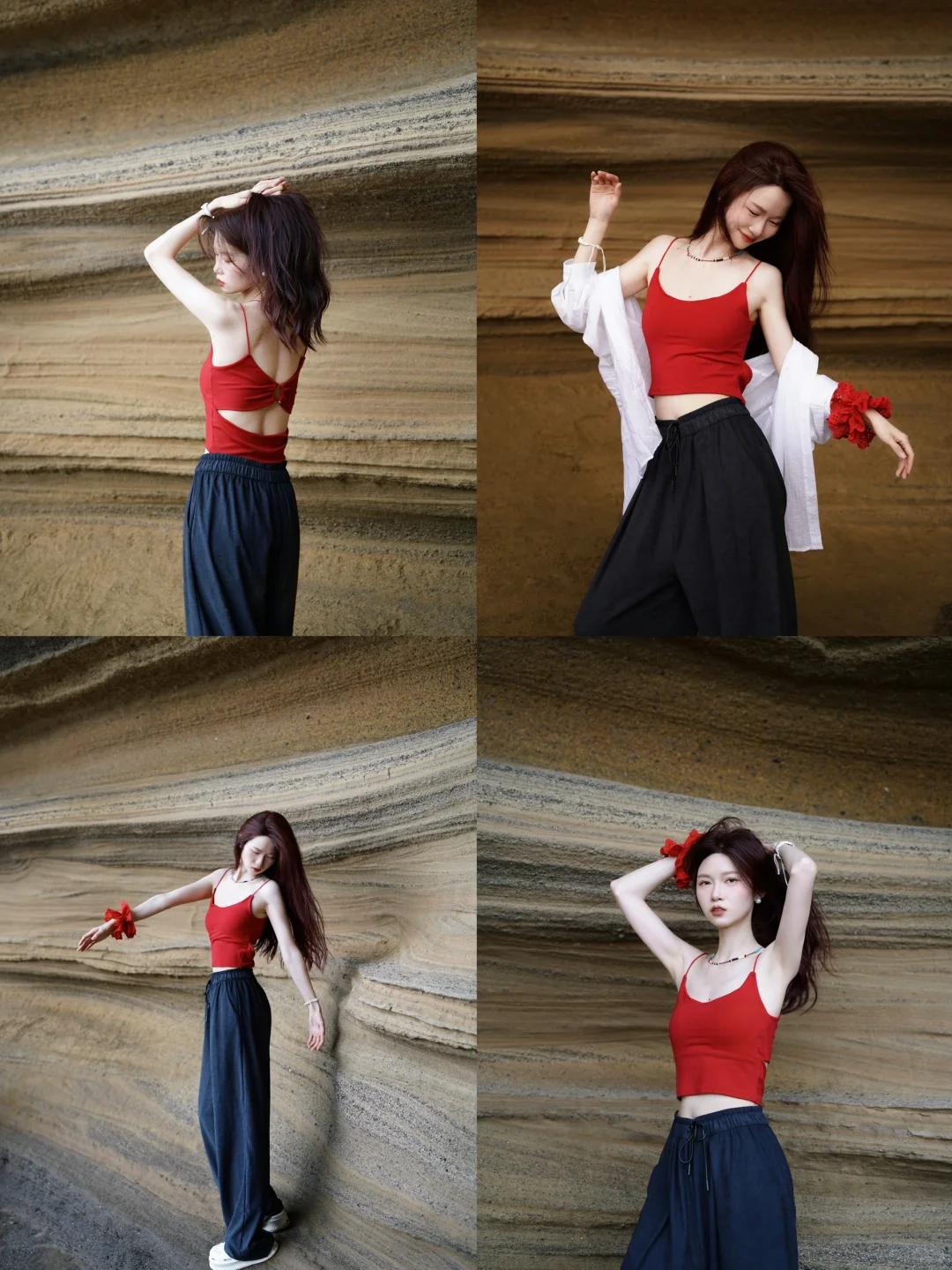 #夏日生活打卡季#👕💃红白蓝撞色新风尚！白色衬衫的纯净，遇上热情如火的红色小