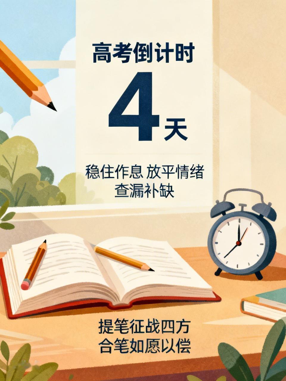 十二年的寒窗苦读，就像一场漫长的马拉松，如今终于到了冲刺时刻。高考倒计时4天，别