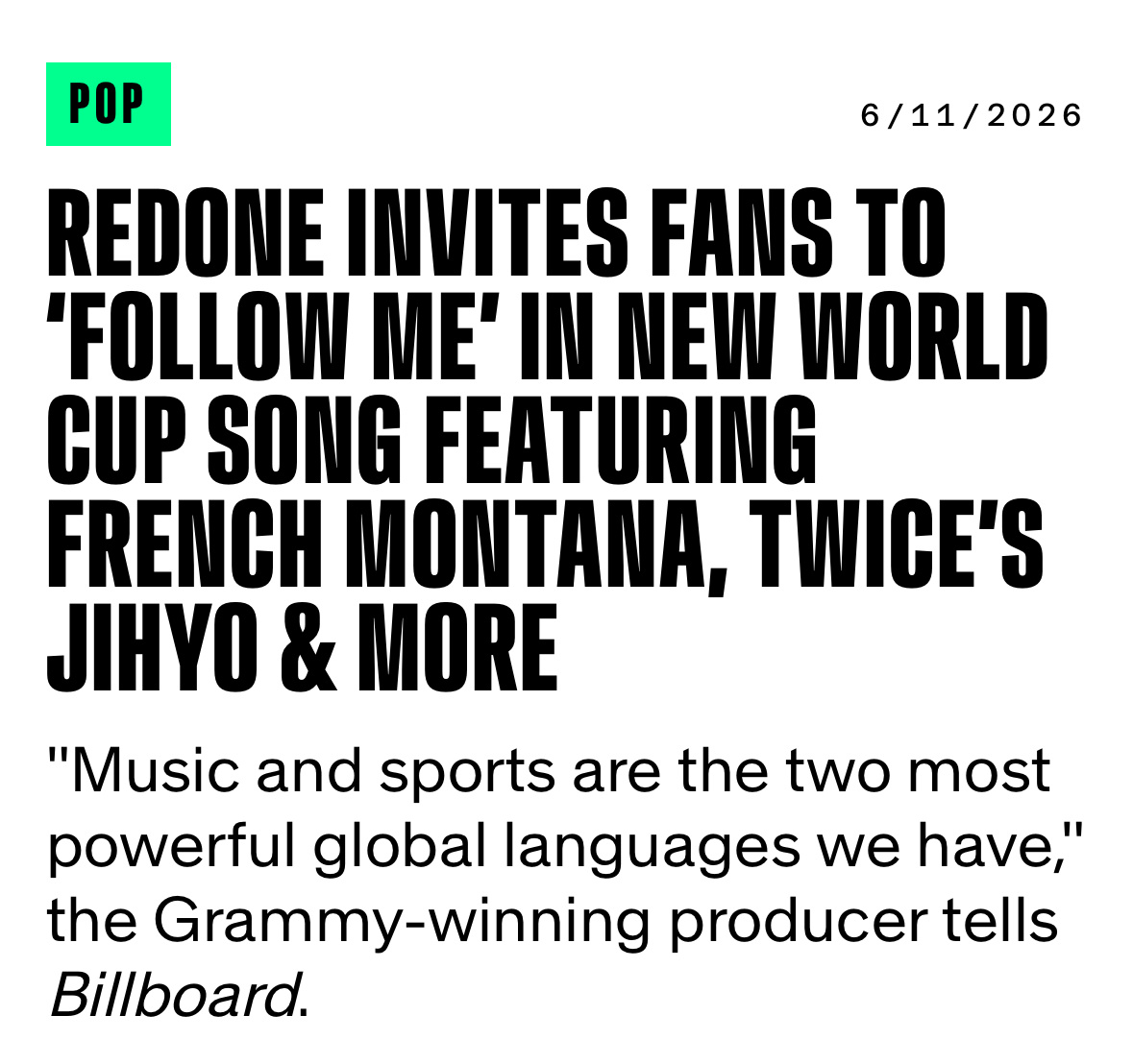TWICE志效参与演唱RedOne全新世界杯歌曲「Follow Me」 