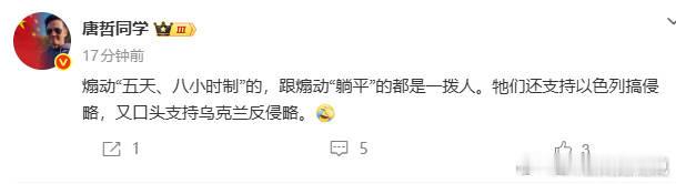 我支持爱国正能量大V唐哲同学每天996007，我话讲完谁赞成谁反对？ 