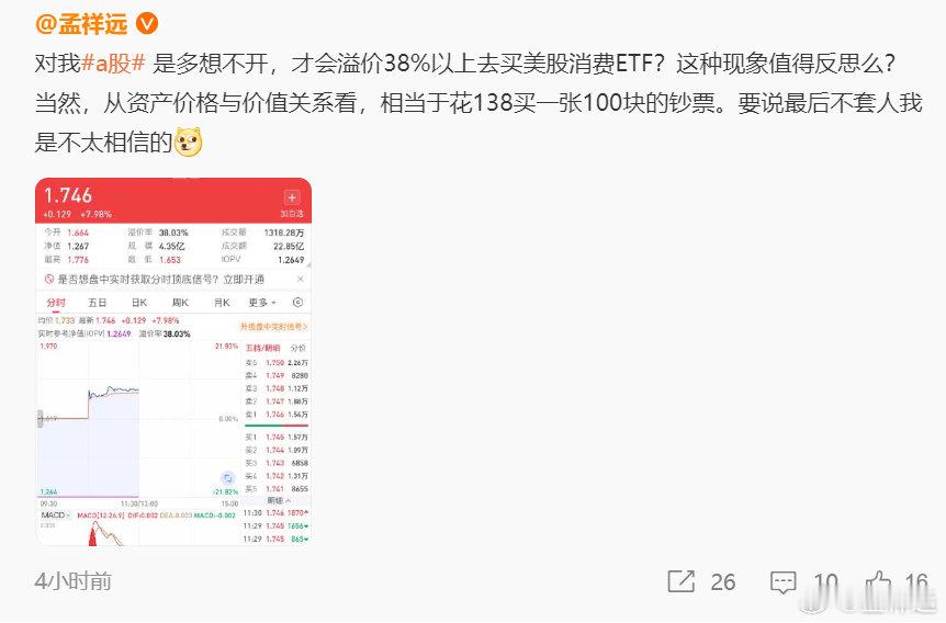 A股集体反弹 就在今天下午，标普消费ETF就跌去了8%！上午觉得一些美股ETF近