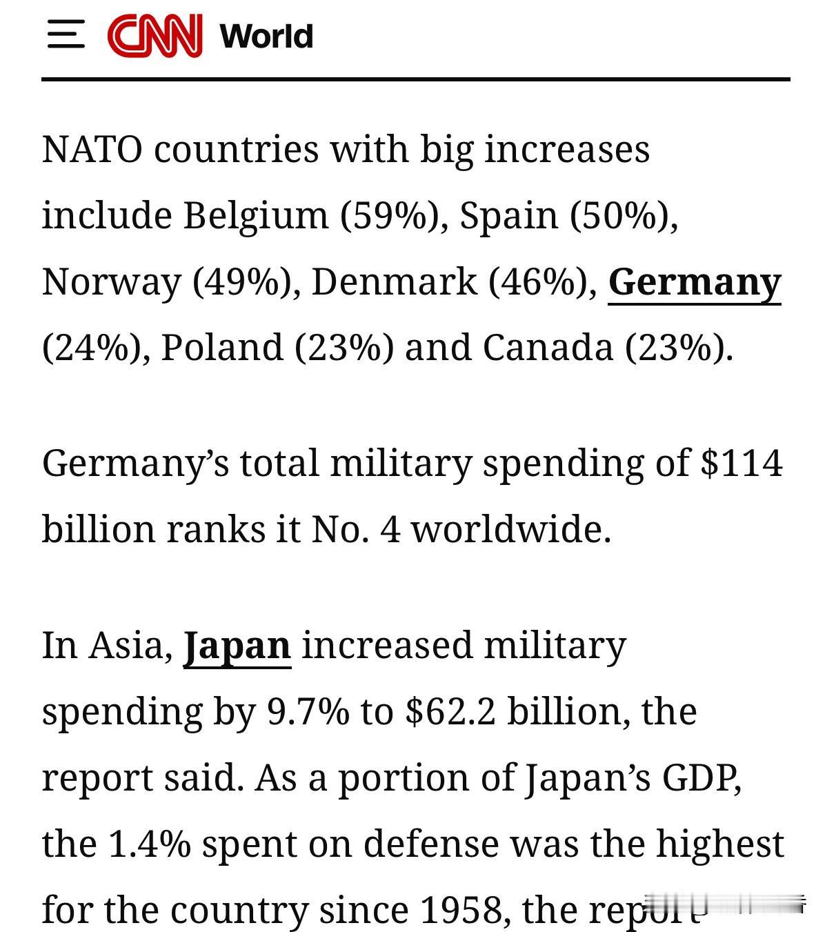 世界军费在2025年激增，感觉有点像二战前的样子。
   北约部分国家军费增幅巨