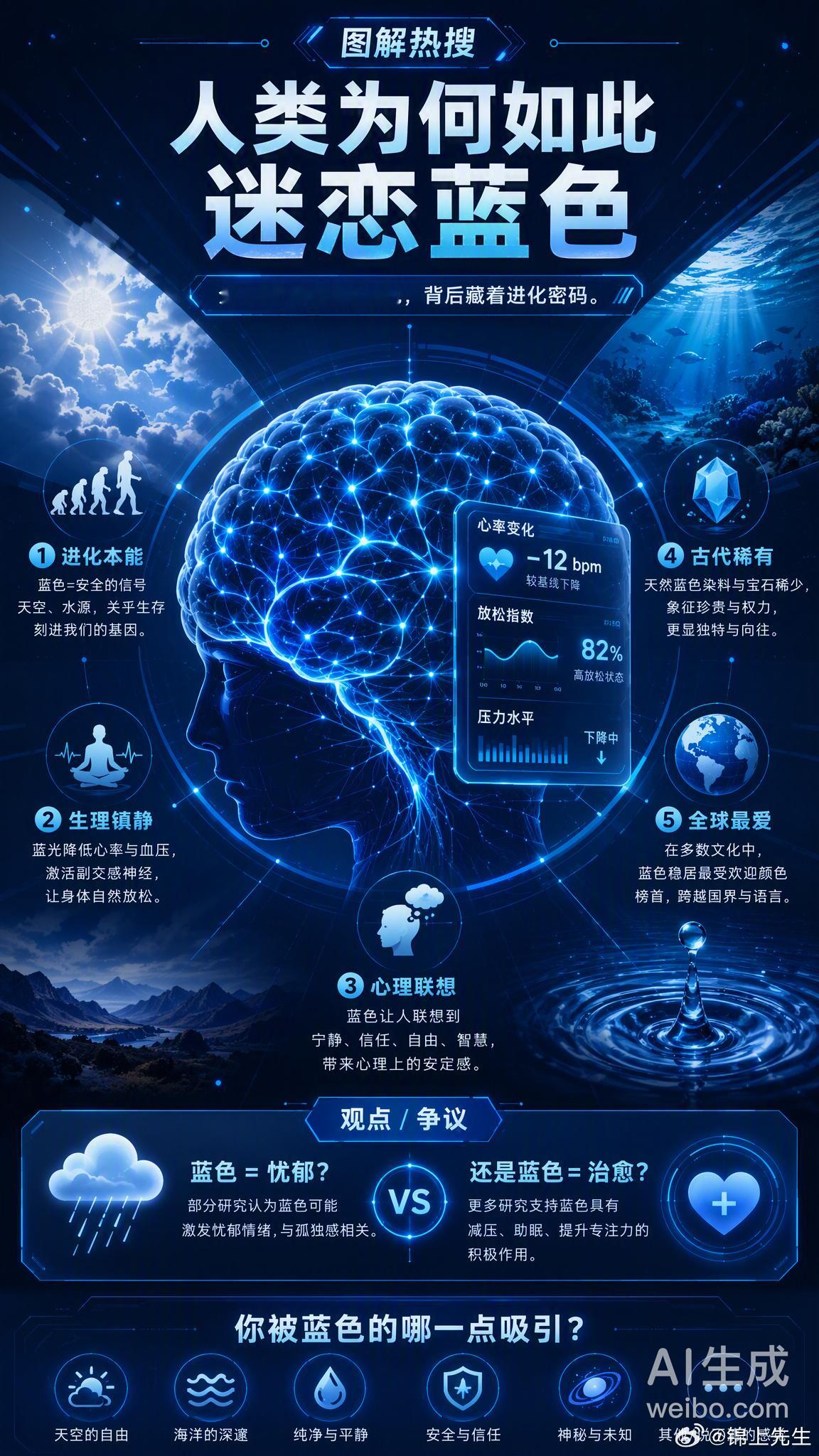 人类为何如此迷恋蓝色 你有没有发现，蓝色几乎无处不在——从天空到大海，从社交软件