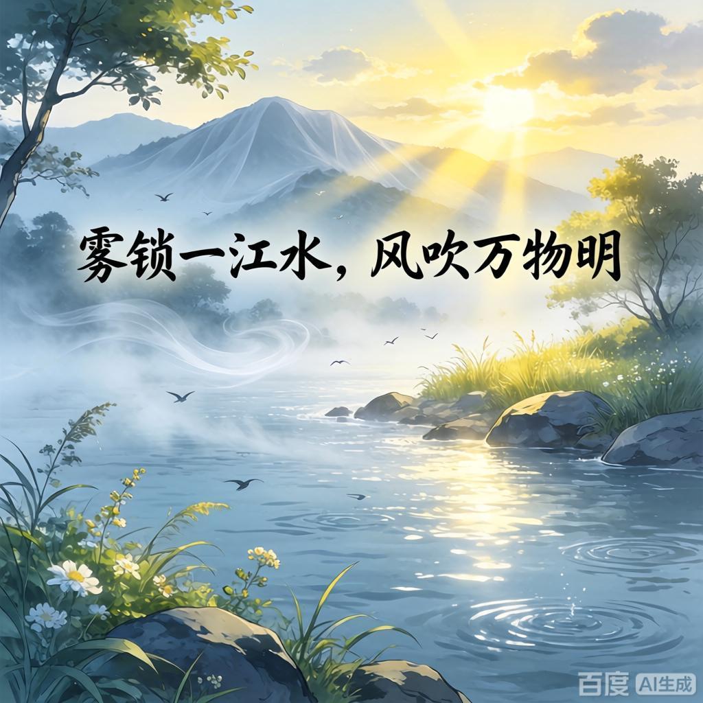 上联：雾锁一江水，
下联：风吹万物明。