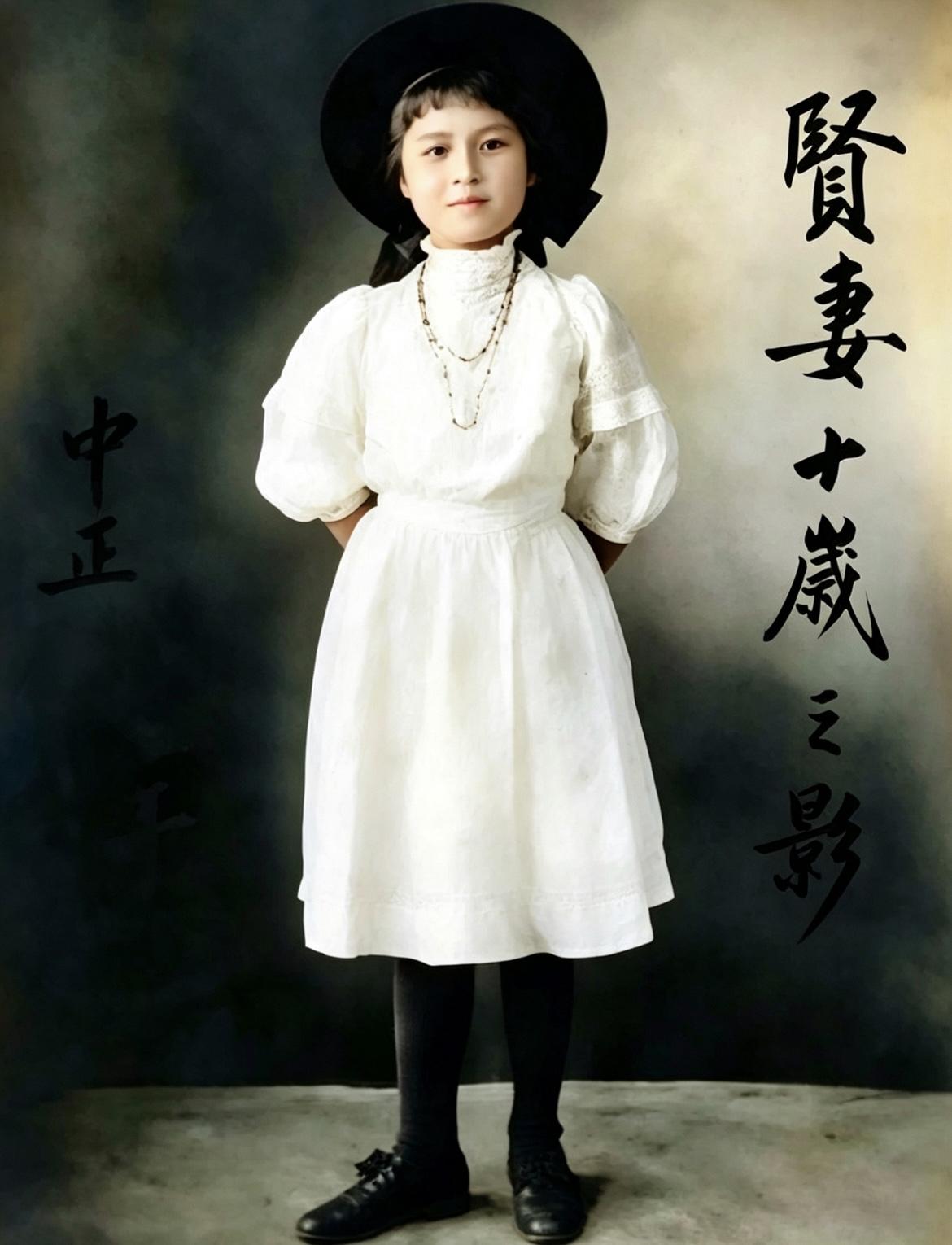 宋美龄10岁时留影，33年后老蒋在上面题字。

老照片：宋美龄10岁时的留影，拍