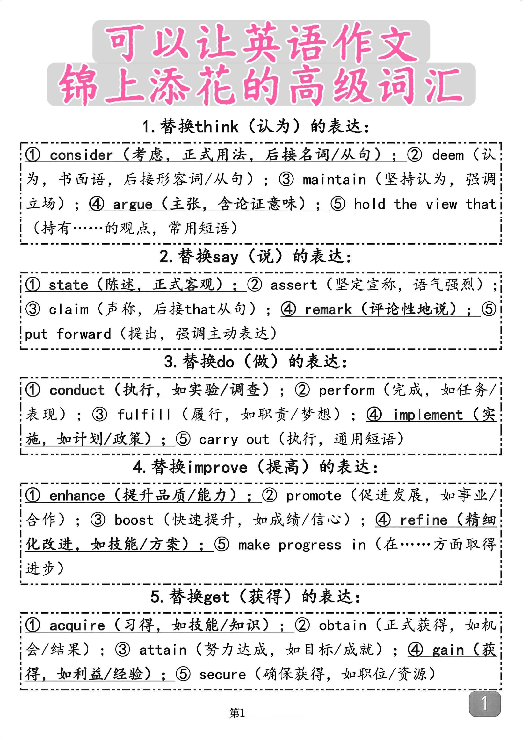 可以让英语作文锦上添花的高级词汇