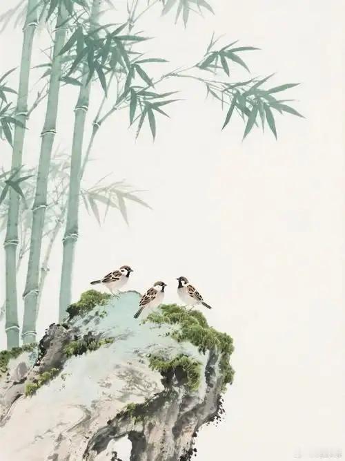 赏析：上联“清风入院竹轻欢”写风拂竹林，摇曳生姿，尽显闲适之意；下联“明月登楼酒