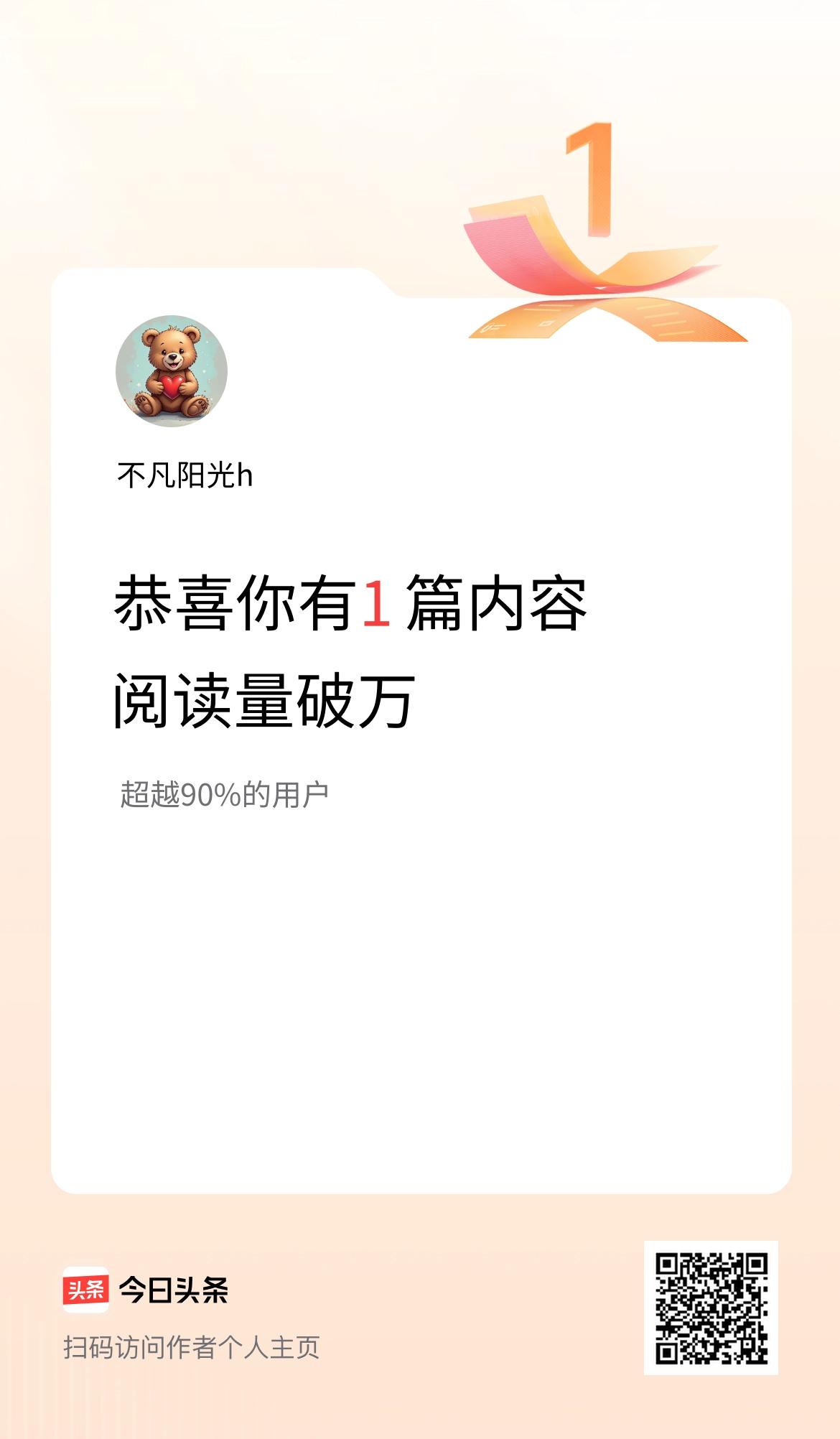 我在头条有1篇内容阅读破万了！