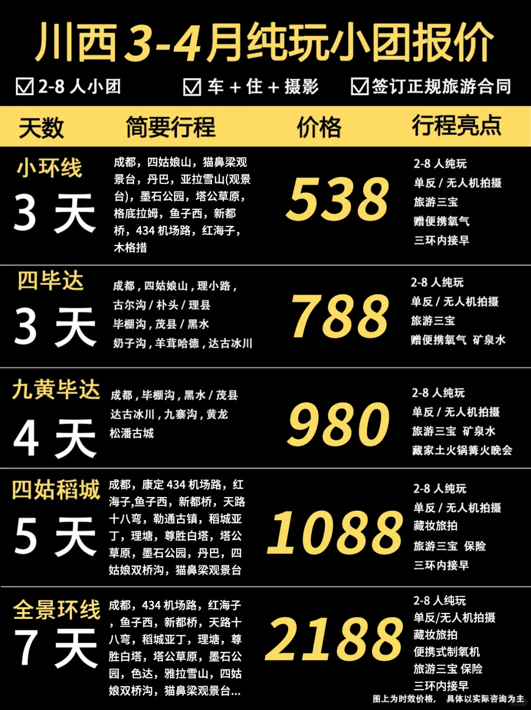 真心不贵❗️3-4月川西纯玩小团价格表✅