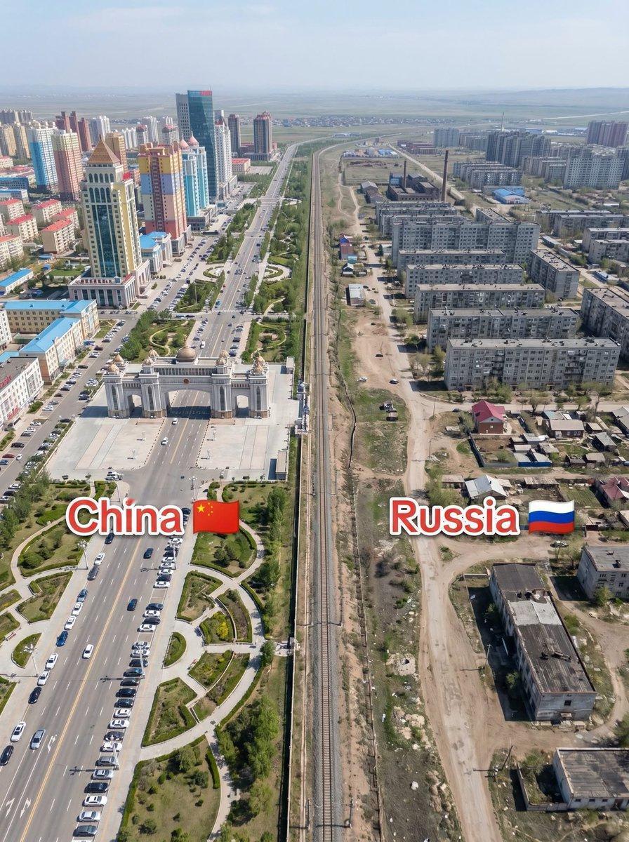 中俄之间的陆地边界（满洲里市和扎别加尔斯克市）。