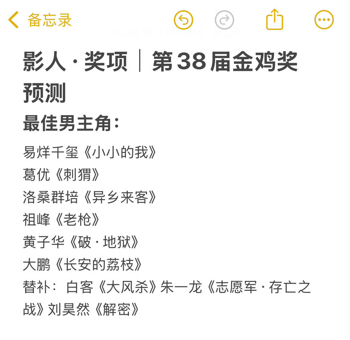 2025金鸡奖提名名单预测🈶金鸡奖提名名单预测 ​​​