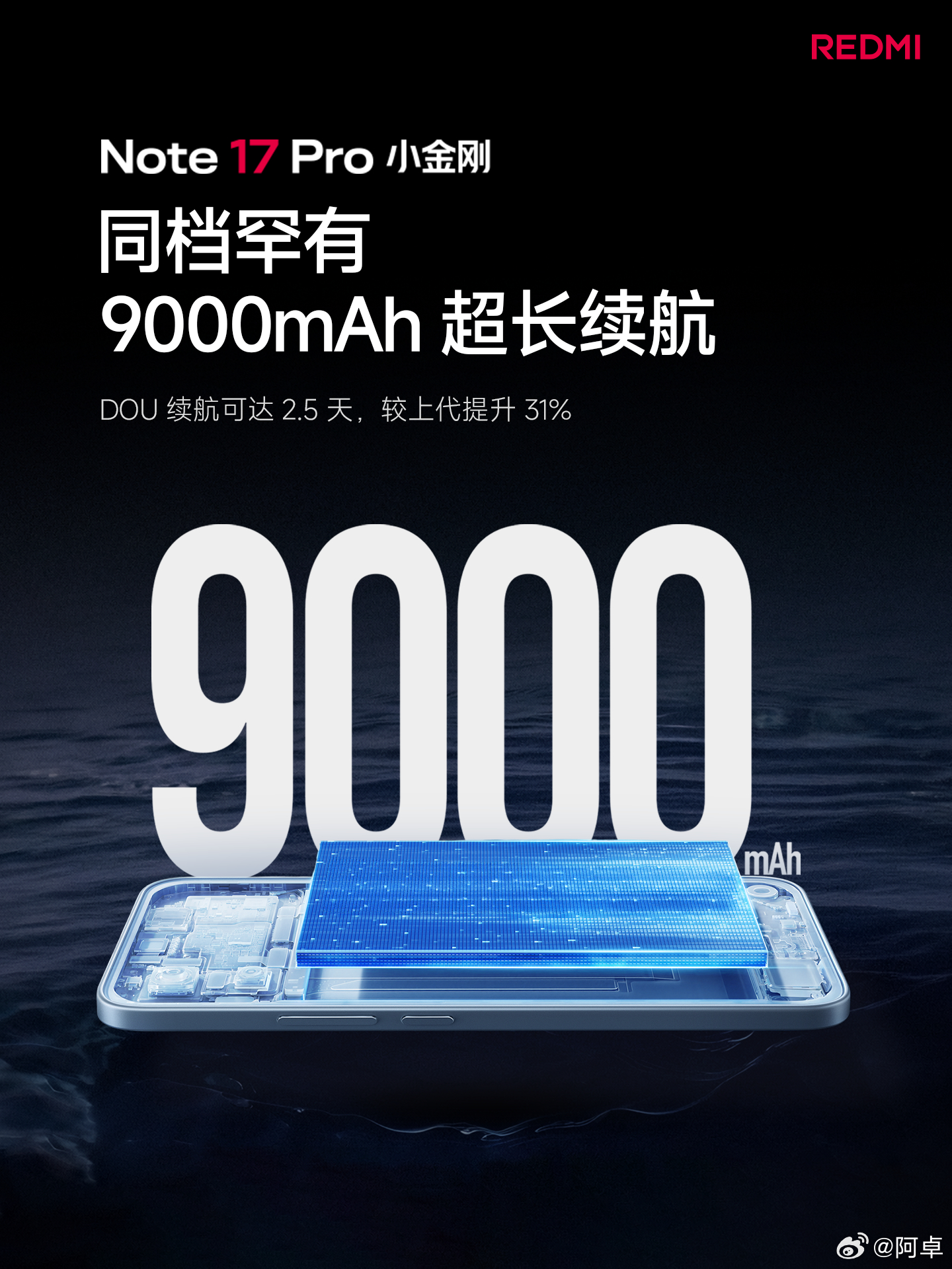 在看REDMI小金刚的发布会，全新出的Note 17 Pro 电池已经到9000