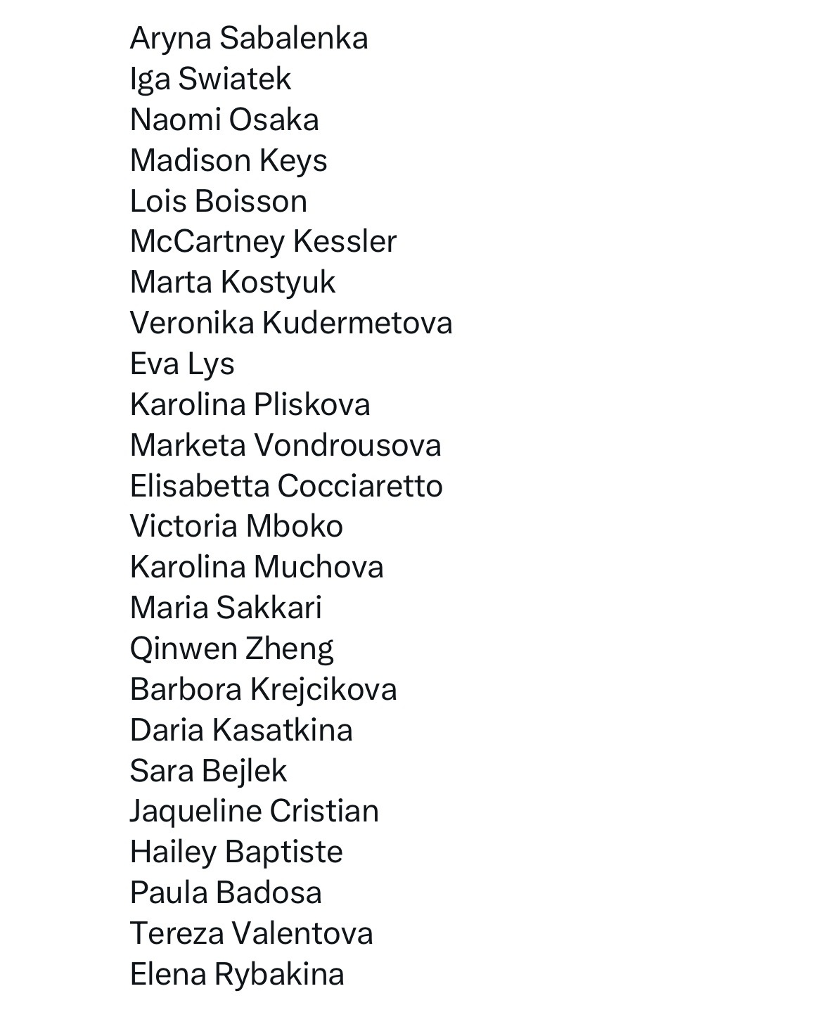 网球talking大会体育大赏 迪拜的退赛名单，大部分赛前退赛，也有巴多萨这样的